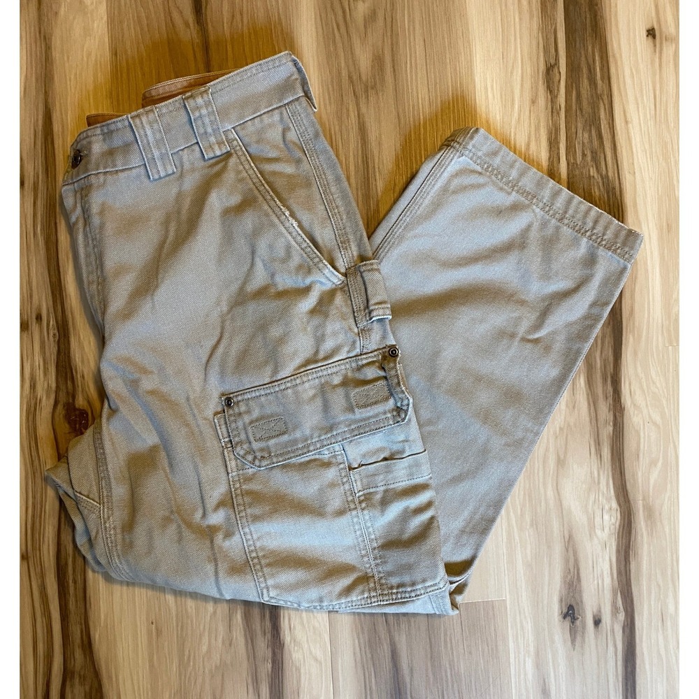 Duluth Trading Co Fire Hose Cargo Work Pants Mens 36x28 Tan Khaki Cotton Canvas